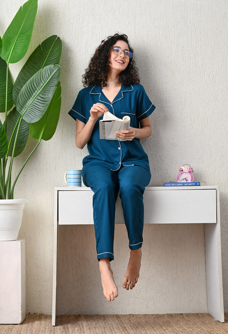 Ichaa Premium Rayon LoungeWear Set- Teal