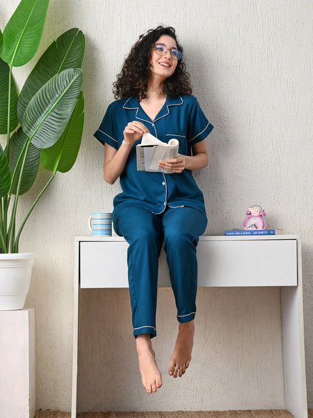 Ichaa Premium Rayon LoungeWear Set- Teal