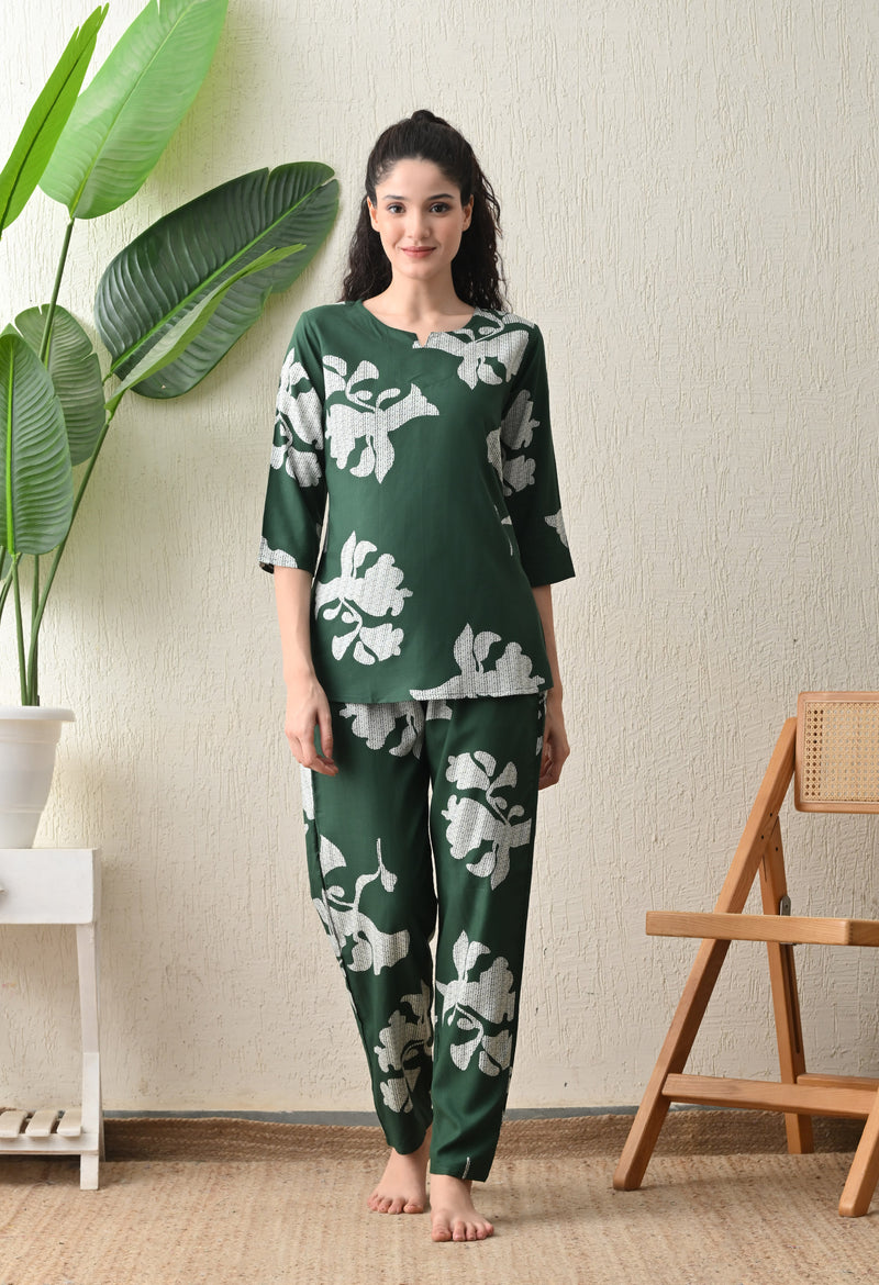 Ichaa Premium Rayon LoungeWear Set- Green