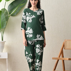 Ichaa Premium Rayon LoungeWear Set- Green