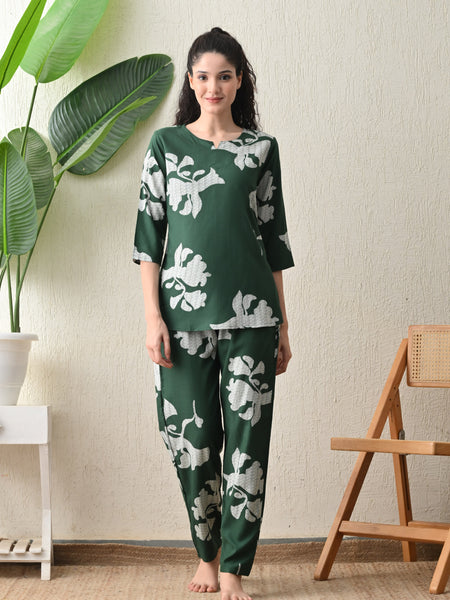 Ichaa Premium Rayon LoungeWear Set- Green