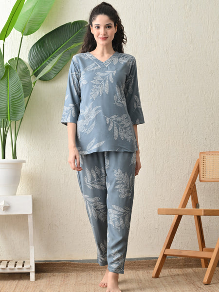 Ichaa Premium Rayon LoungeWear Set- Grey