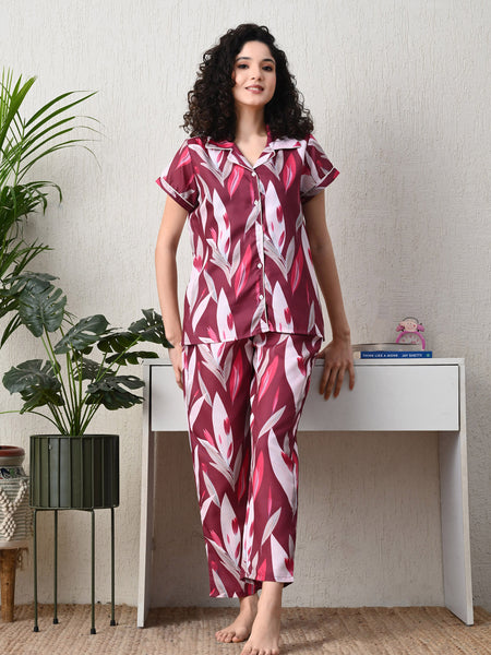 Ichaa Premium Rayon LoungeWear Set- Wine
