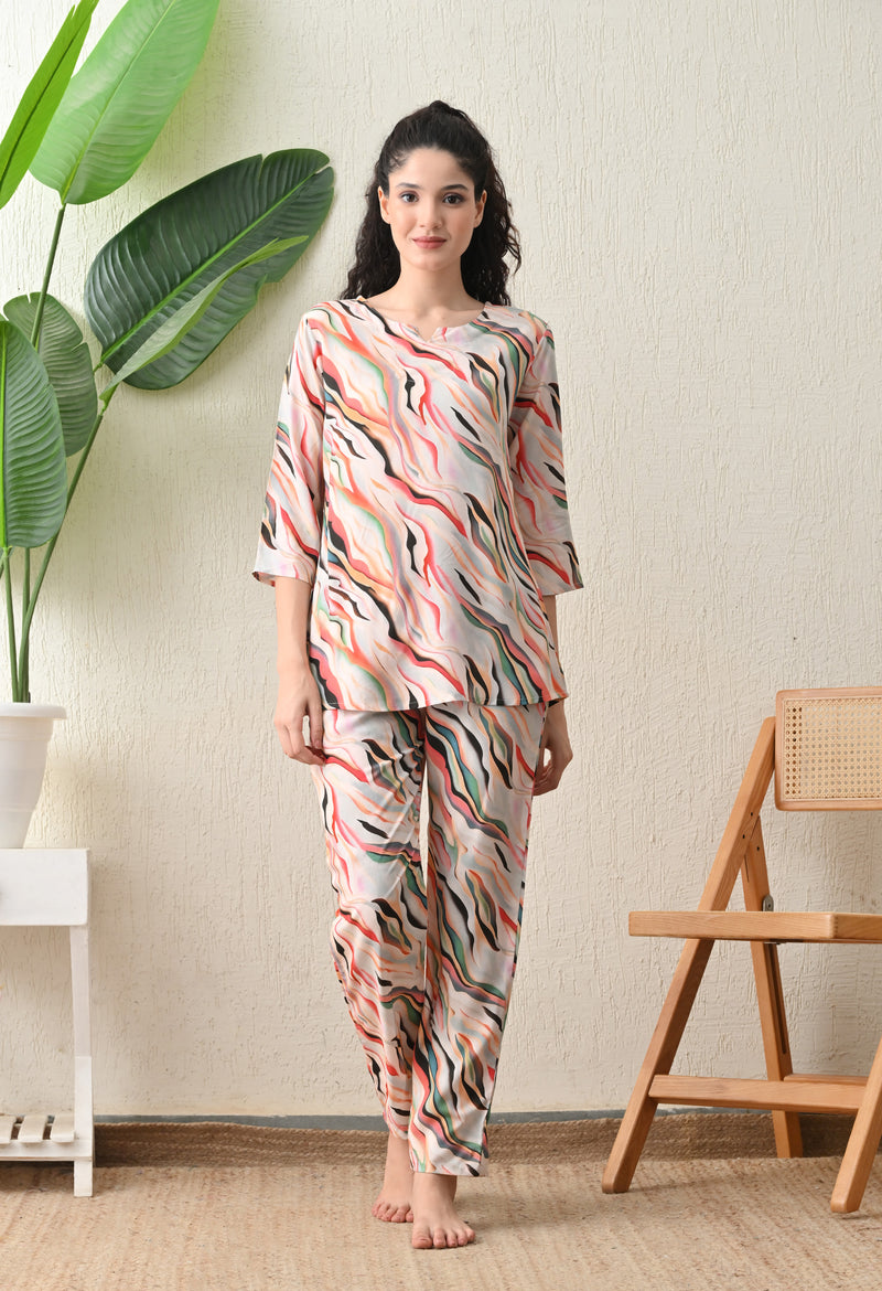 Ichaa Premium Rayon LoungeWear Set- Multicolor