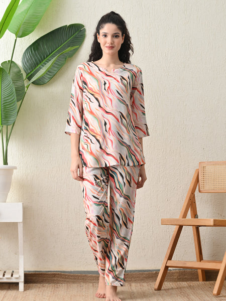 Ichaa Premium Rayon LoungeWear Set- Multicolor