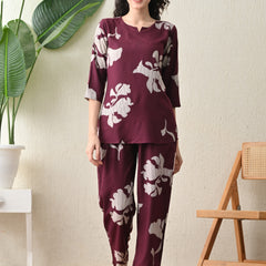 Ichaa Premium Rayon LoungeWear Set- Wine