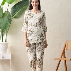 Ichaa Premium Rayon LoungeWear Set- Cream