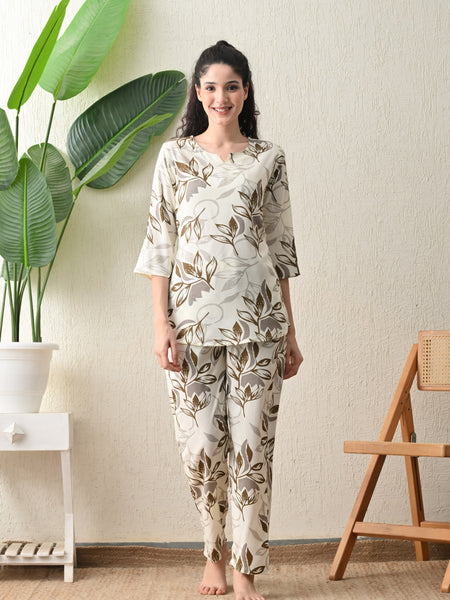 Ichaa Premium Rayon LoungeWear Set- Cream