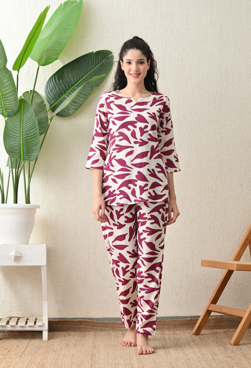 Ichaa Premium Rayon LoungeWear Set-Cream