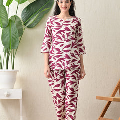 Ichaa Premium Rayon LoungeWear Set-Cream