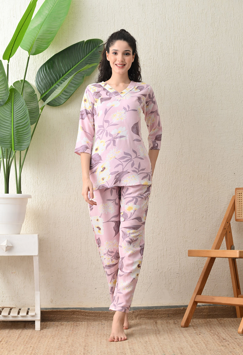 Ichaa Premium Rayon LoungeWear Set- Lavender