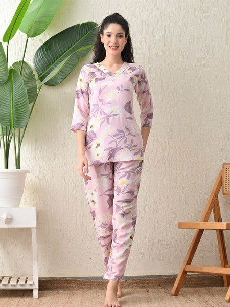 Ichaa Premium Rayon LoungeWear Set- Lavender