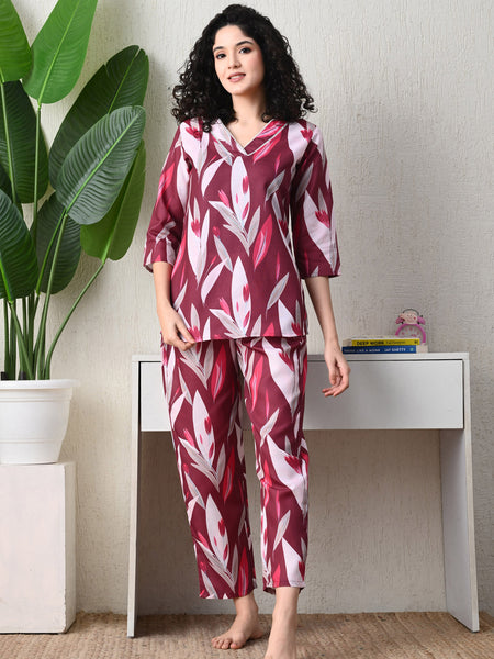 Ichaa Premium Rayon LoungeWear Set- Wine