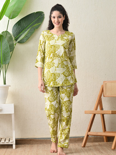 Ichaa Premium Rayon LoungeWear Set- Lime