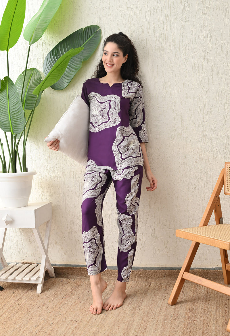 Ichaa Premium Rayon LoungeWear Set- Purple