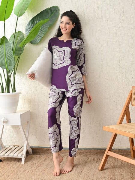 Ichaa Premium Rayon LoungeWear Set- Purple