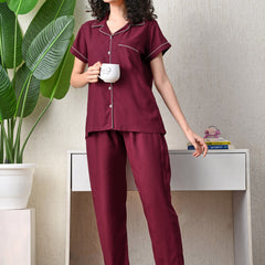 Ichaa Premium Rayon LoungeWear Set- Wine+