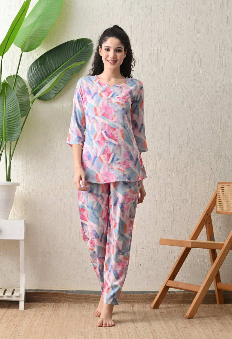 Ichaa Premium Rayon LoungeWear Set- Multicolor