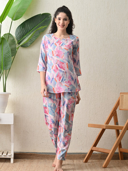 Ichaa Premium Rayon LoungeWear Set- Multicolor
