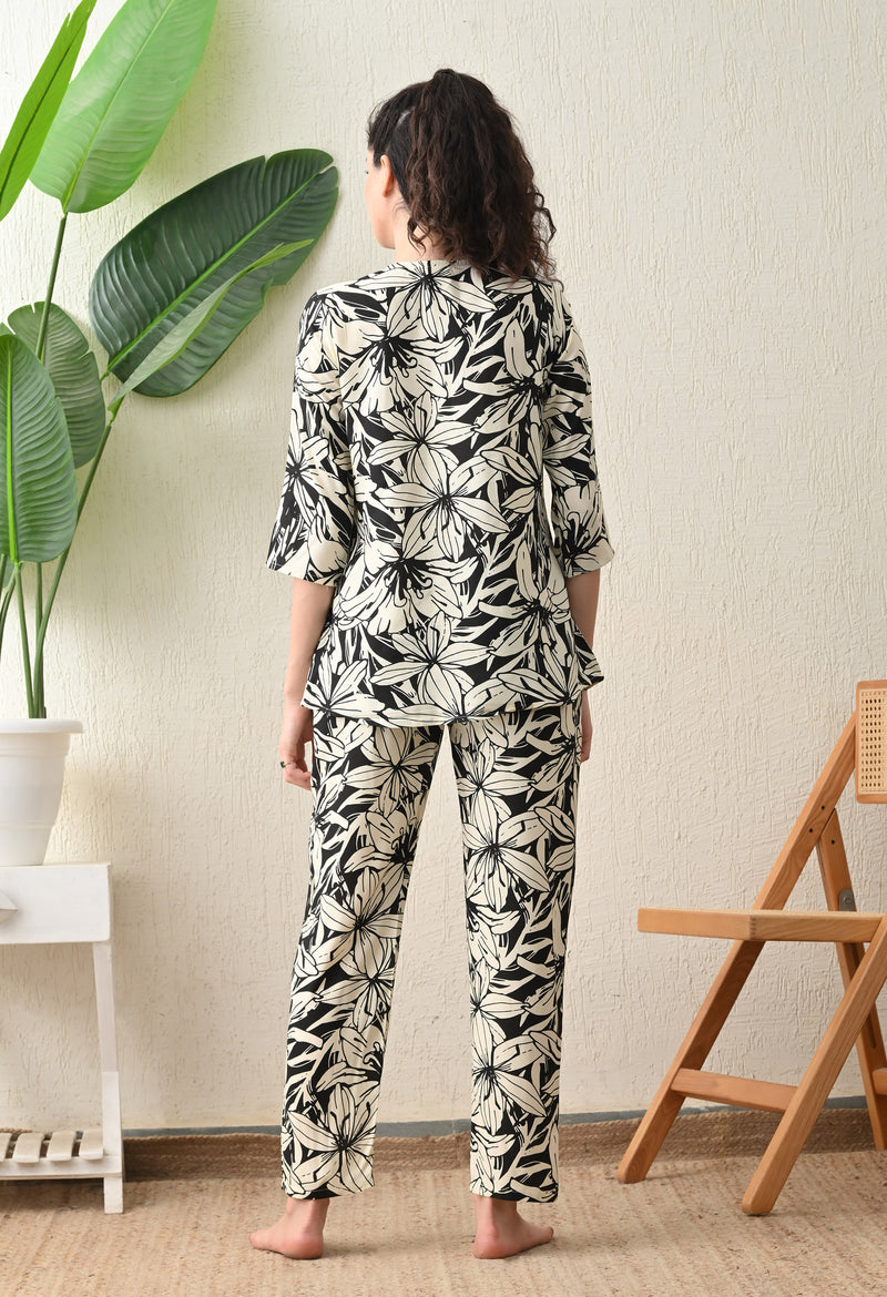 Ichaa Premium Rayon LoungeWear Set- Black