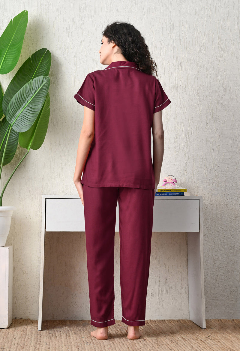 Ichaa Premium Rayon LoungeWear Set- Wine+