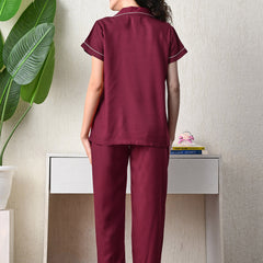 Ichaa Premium Rayon LoungeWear Set- Wine+
