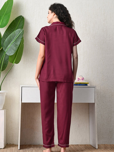 Ichaa Premium Rayon LoungeWear Set- Wine+