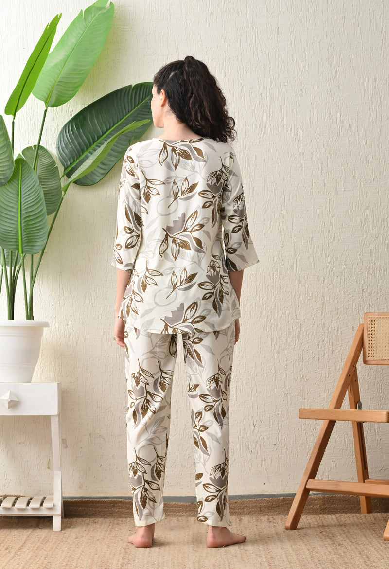 Ichaa Premium Rayon LoungeWear Set- Cream