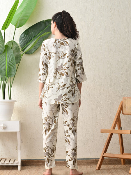 Ichaa Premium Rayon LoungeWear Set- Cream