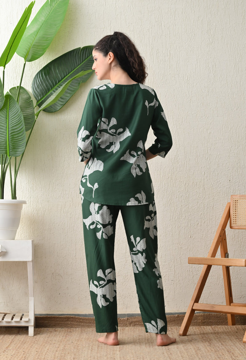 Ichaa Premium Rayon LoungeWear Set- Green