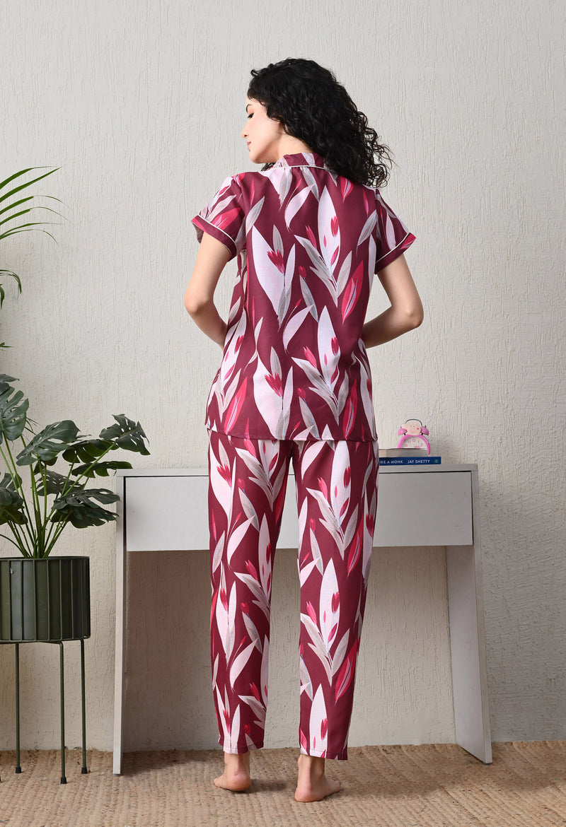 Ichaa Premium Rayon LoungeWear Set- Wine