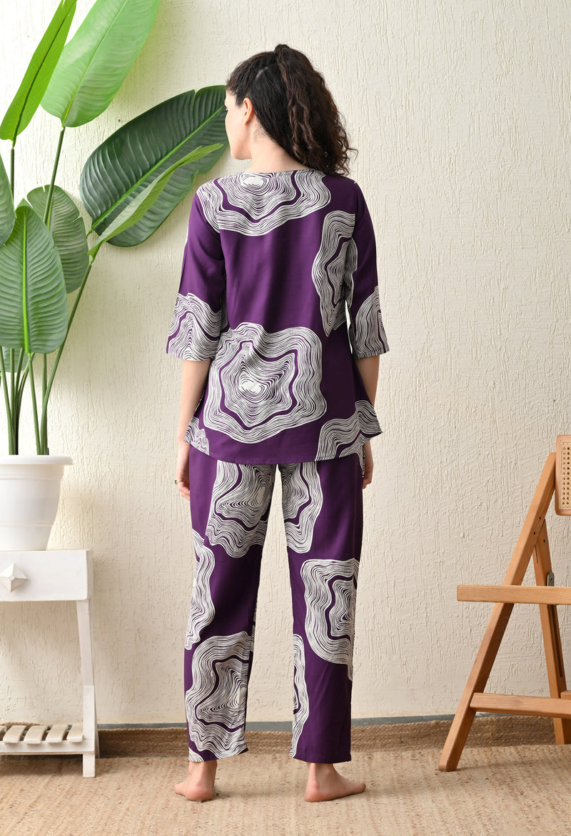 Ichaa Premium Rayon LoungeWear Set- Purple