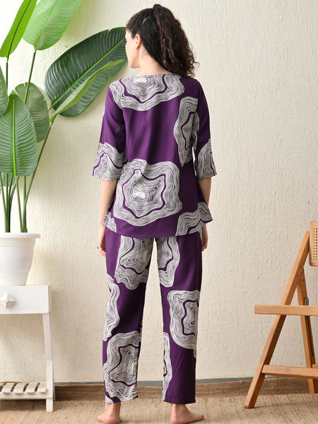 Ichaa Premium Rayon LoungeWear Set- Purple