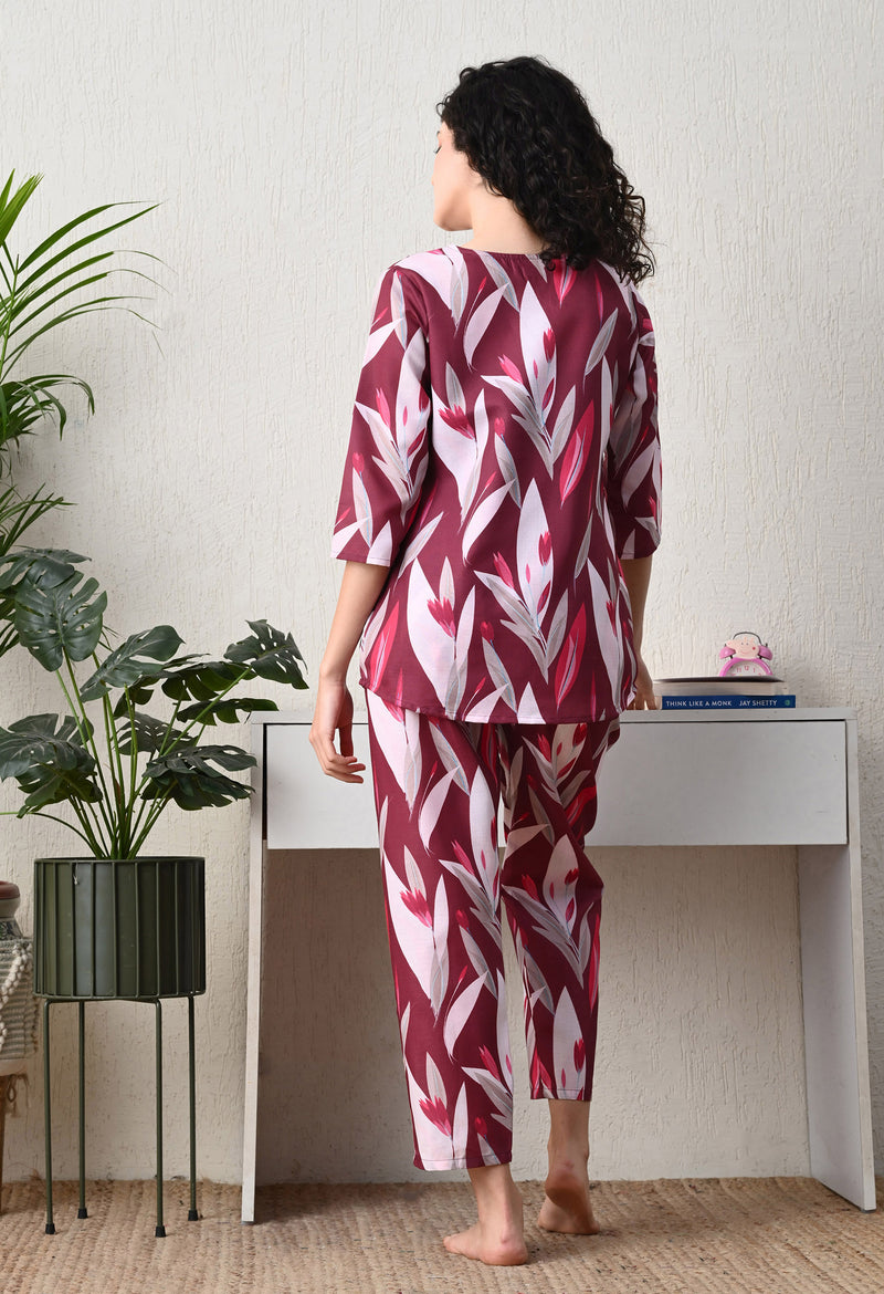 Ichaa Premium Rayon LoungeWear Set- Wine