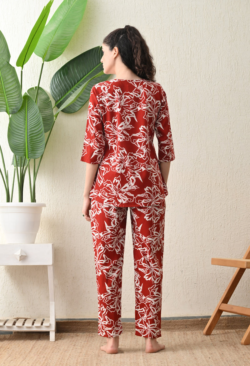 Ichaa Premium Rayon LoungeWear Set- Maroon