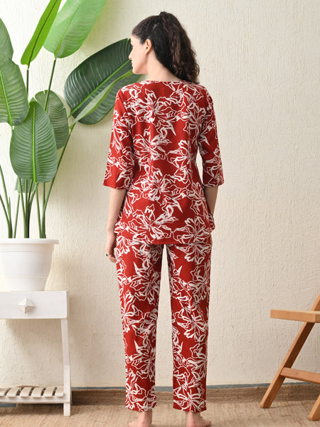 Ichaa Premium Rayon LoungeWear Set- Maroon