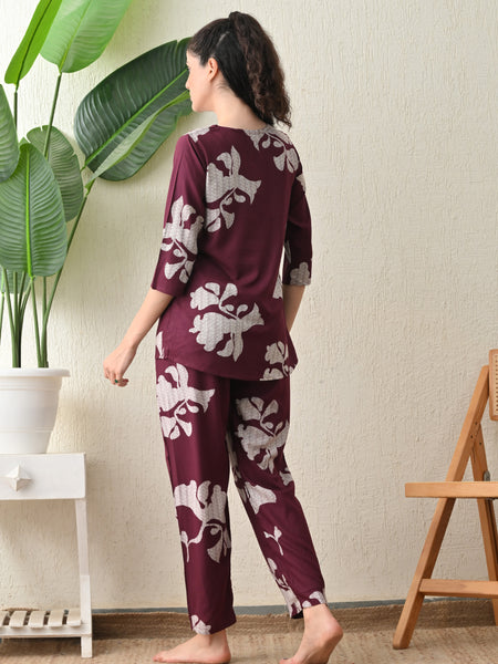 Ichaa Premium Rayon LoungeWear Set- Wine