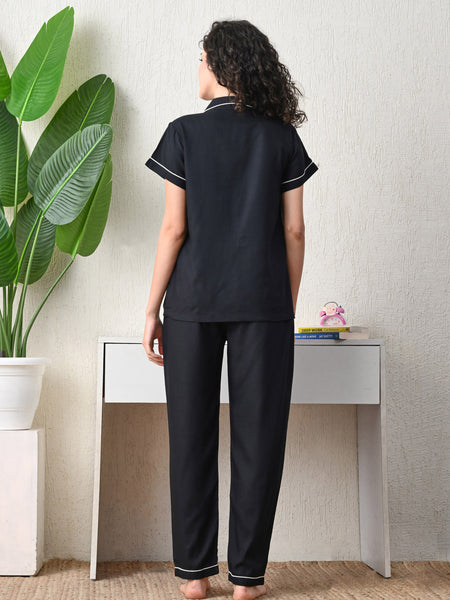 Ichaa Premium Rayon LoungeWear Set- Black