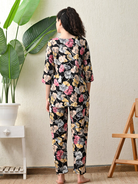 Ichaa Premium Rayon LoungeWear Set- Black