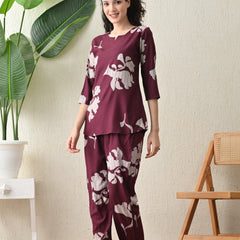 Ichaa Premium Rayon LoungeWear Set- Wine