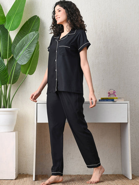 Ichaa Premium Rayon LoungeWear Set- Black