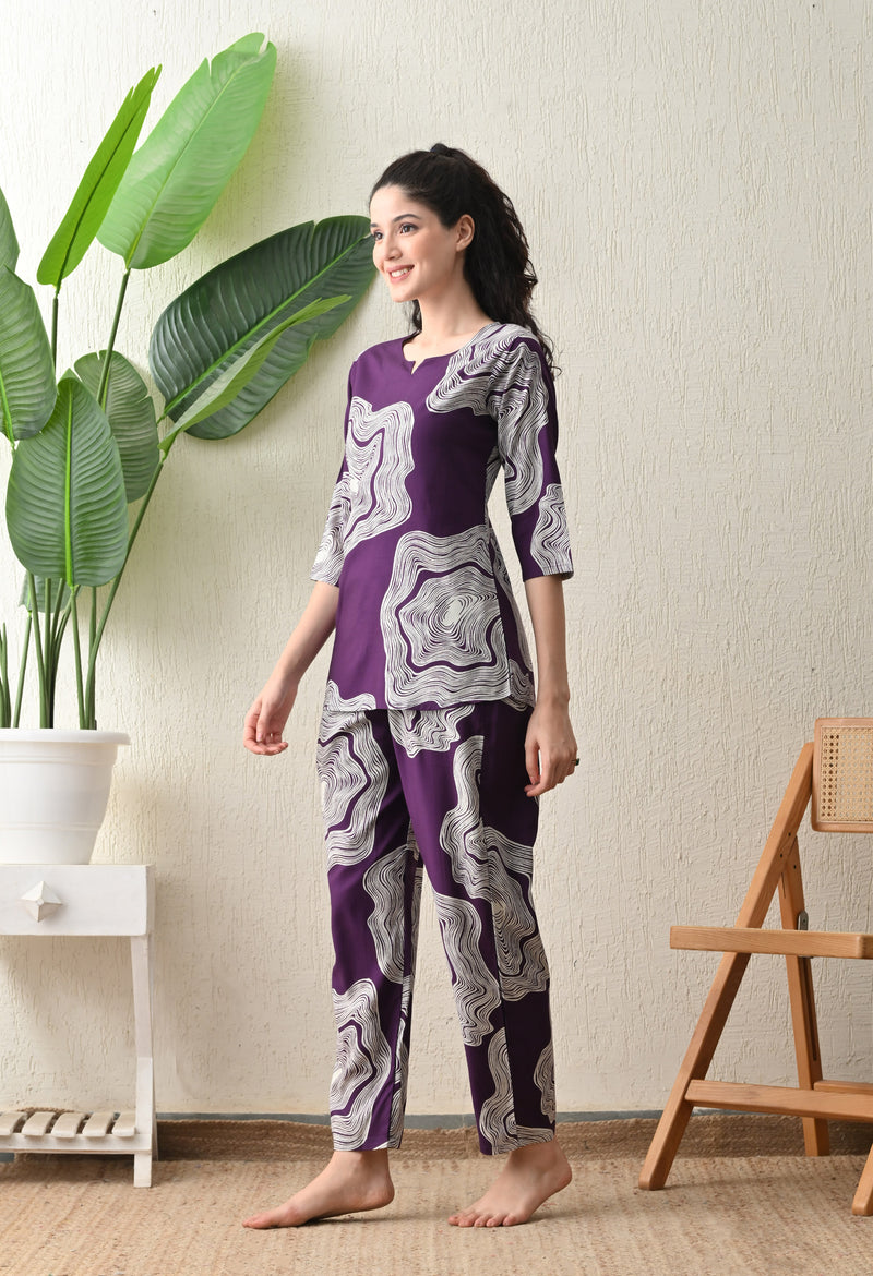 Ichaa Premium Rayon LoungeWear Set- Purple