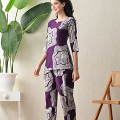 Ichaa Premium Rayon LoungeWear Set- Purple