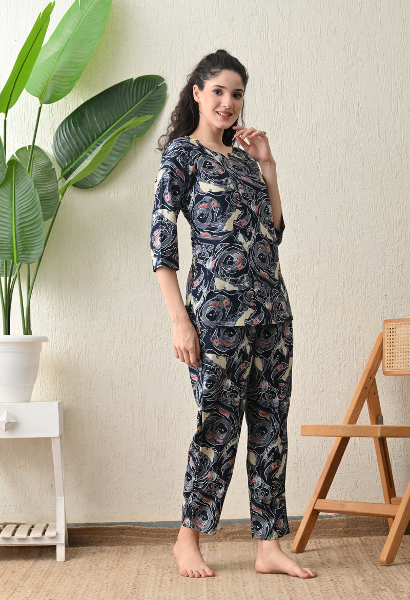 Ichaa Premium Rayon LoungeWear Set- Multicolor