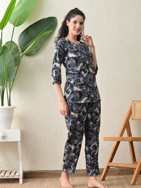 Ichaa Premium Rayon LoungeWear Set- Multicolor