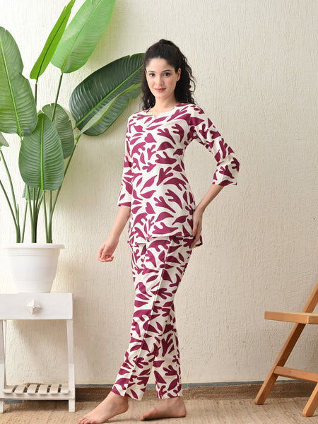 Ichaa Premium Rayon LoungeWear Set-Cream