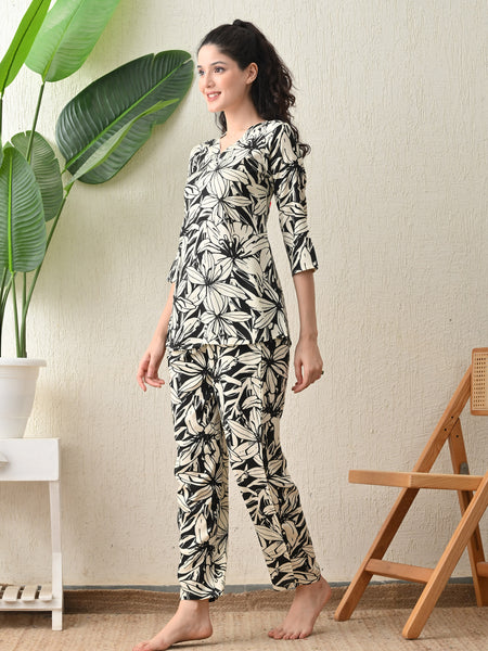 Ichaa Premium Rayon LoungeWear Set- Black