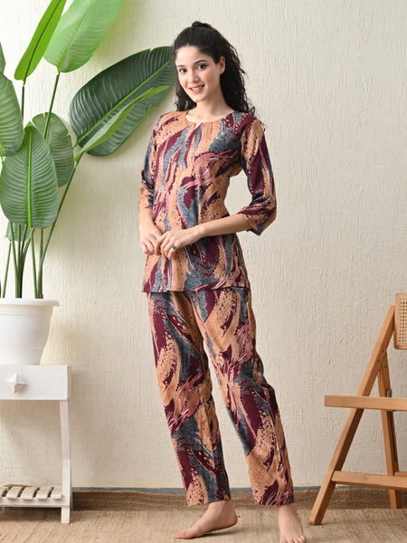 Ichaa Premium Rayon LoungeWear Set- Wine