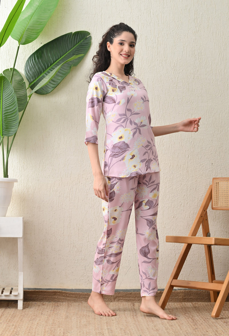 Ichaa Premium Rayon LoungeWear Set- Lavender