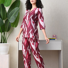 Ichaa Premium Rayon LoungeWear Set- Wine
